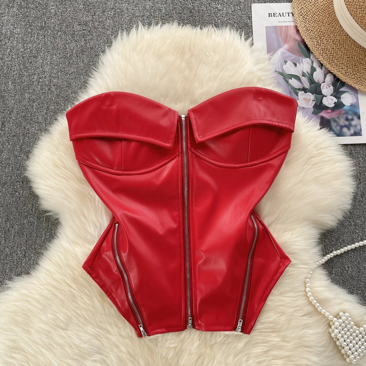 Corset en cuir à fermeture éclair