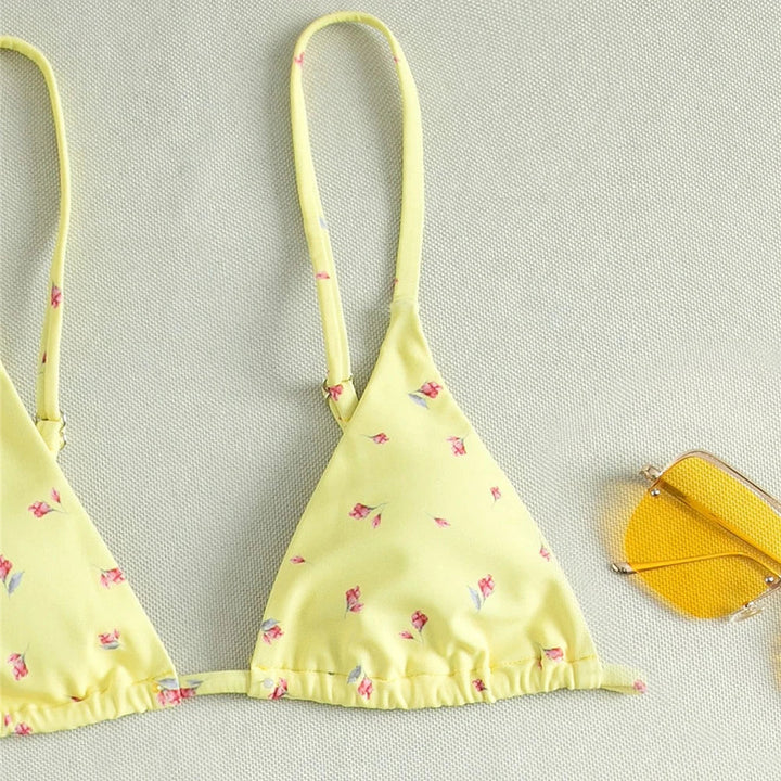 Ensemble bikini 3 pièces à fleurs