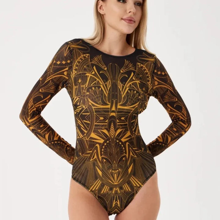 Maillot de bain une pièce à manches longues et motif oriental