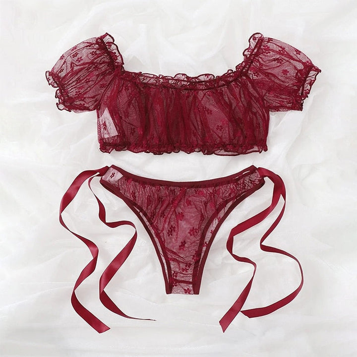 Ensemble de lingerie en dentelle à ruban décoratif