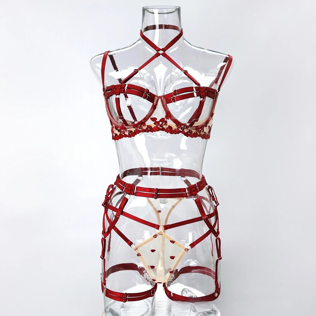 Ensemble de lingerie 4 pièces brodé