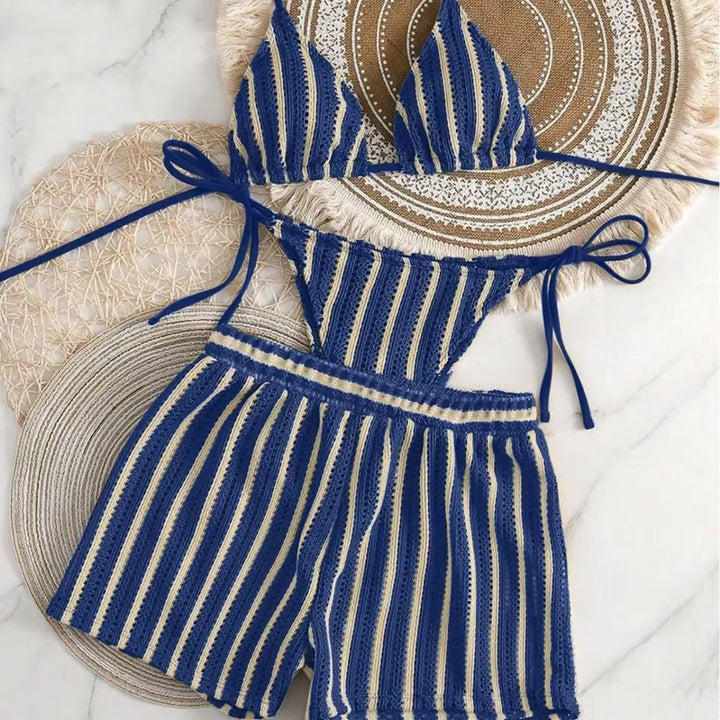 Ensemble de plage 3 pièces avec shorty en résille