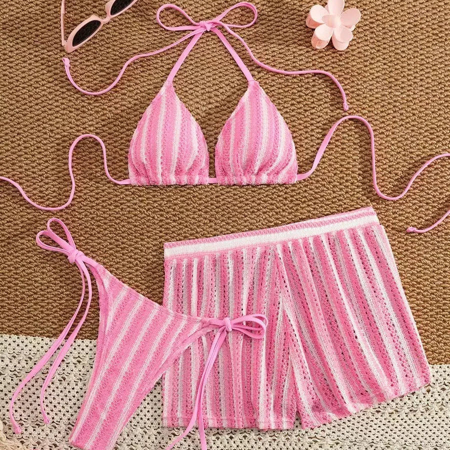 Ensemble de plage 3 pièces avec shorty en résille