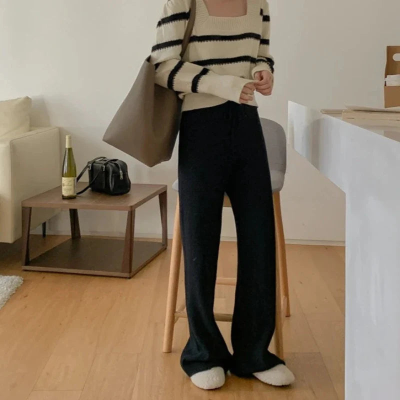 Pantalon en maille à laçage coupe droite