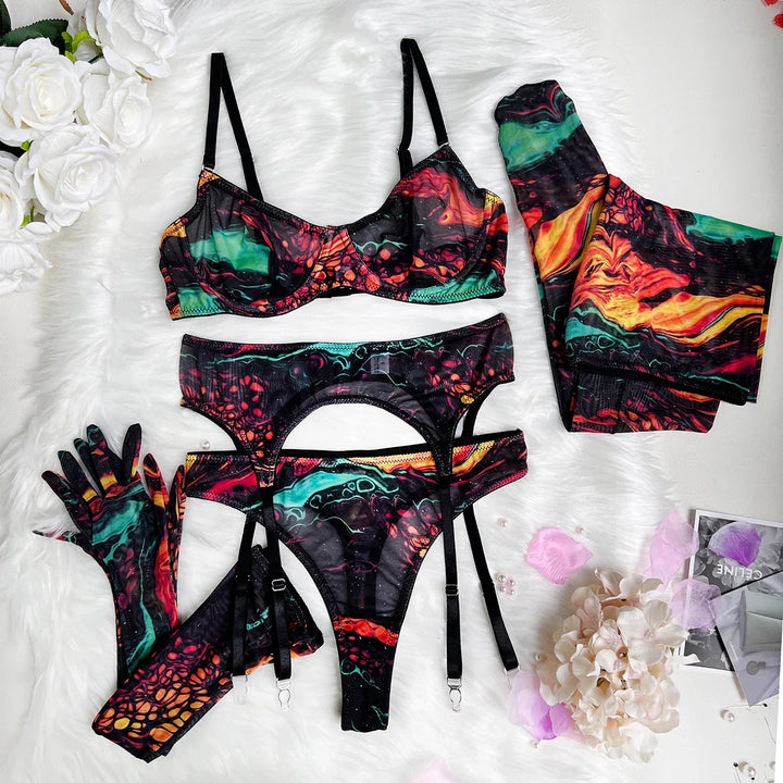 Ensemble de lingerie tie-dye 5 pièces