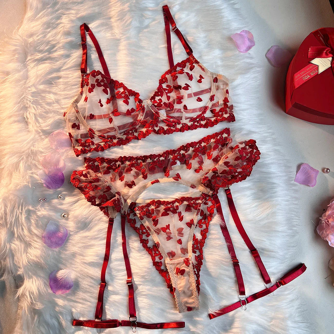 Ensemble de lingerie 4 pièces à cœurs