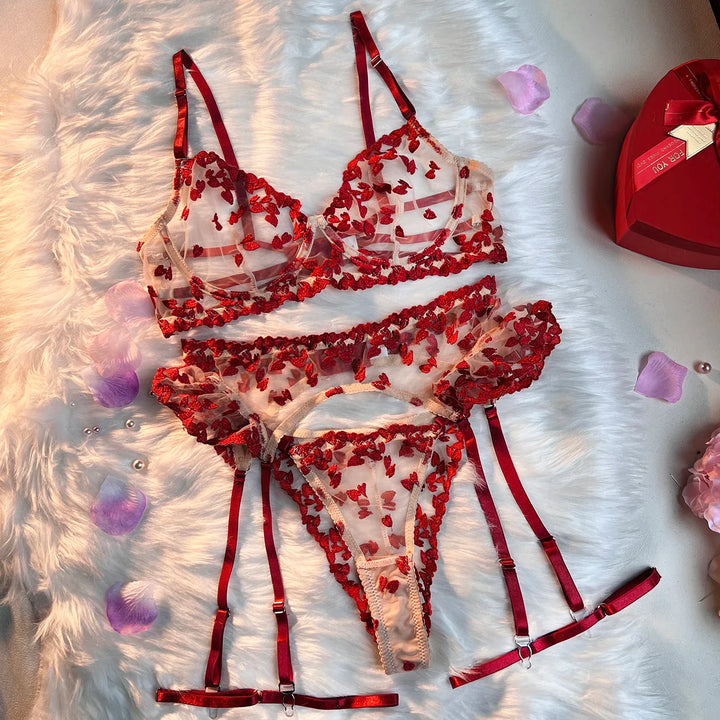 Ensemble de lingerie 4 pièces à cœurs