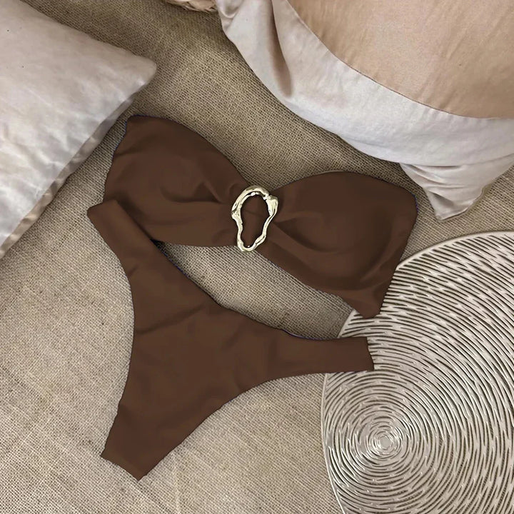 Maillot de bain bandeau 2 pièces avec boucle bijou