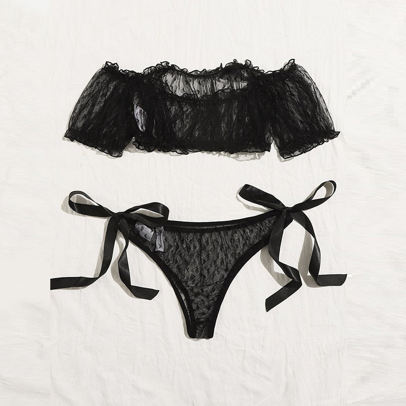 Ensemble de lingerie en dentelle à ruban décoratif