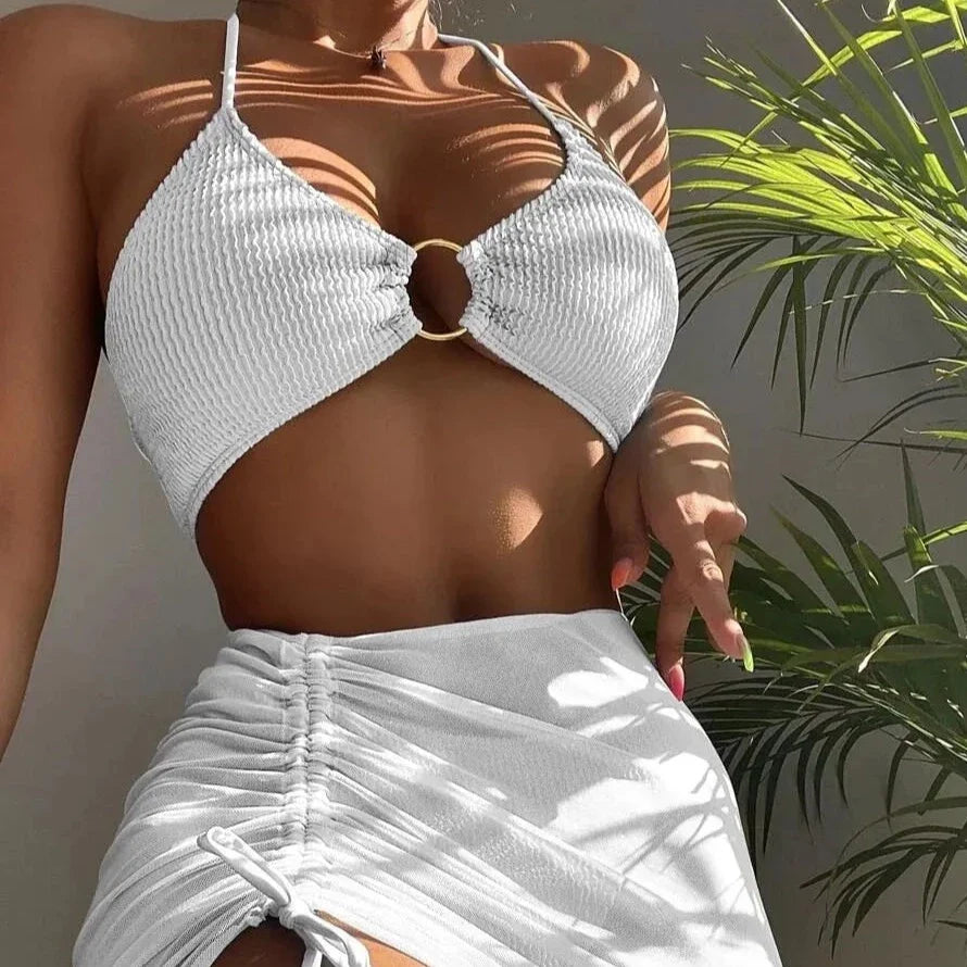 Maillot de bain 2 pièces côtelé avec jupette