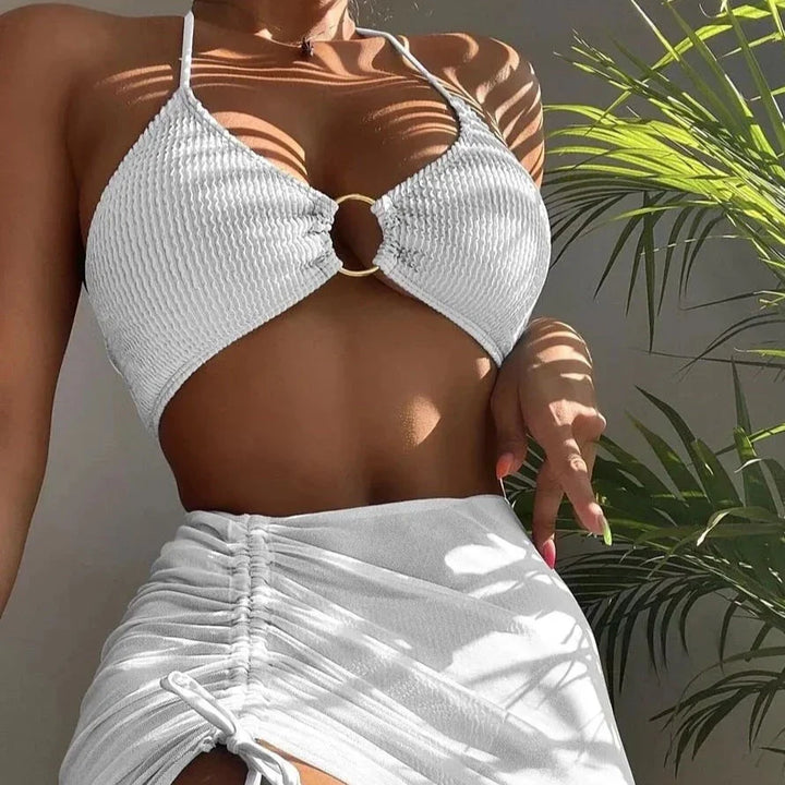 Maillot de bain 2 pièces côtelé avec jupette