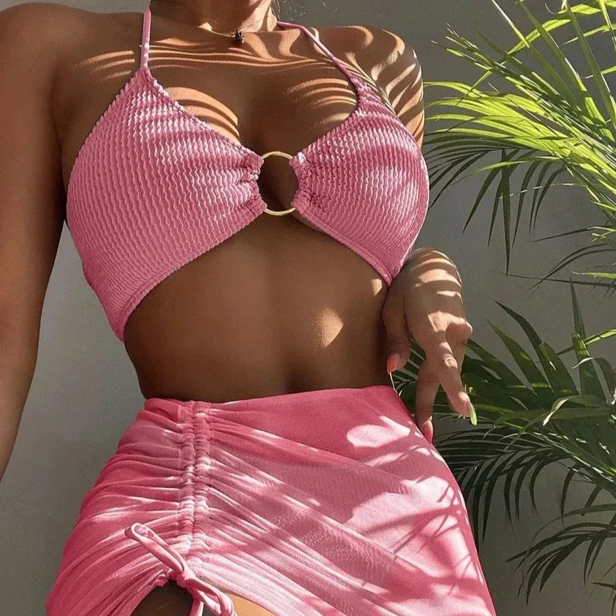 Maillot de bain 2 pièces côtelé avec jupette