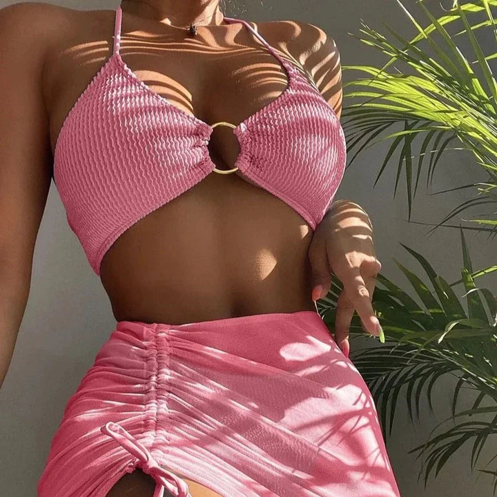 Maillot de bain 2 pièces côtelé avec jupette