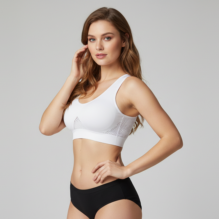 Soutien-gorge de sport sans coutures à résille respirante et larges bretelles