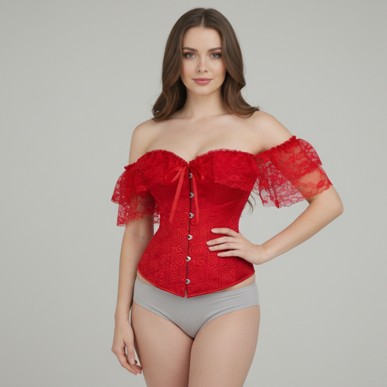 Corset overbust à décolleté espagnol et manches fluides