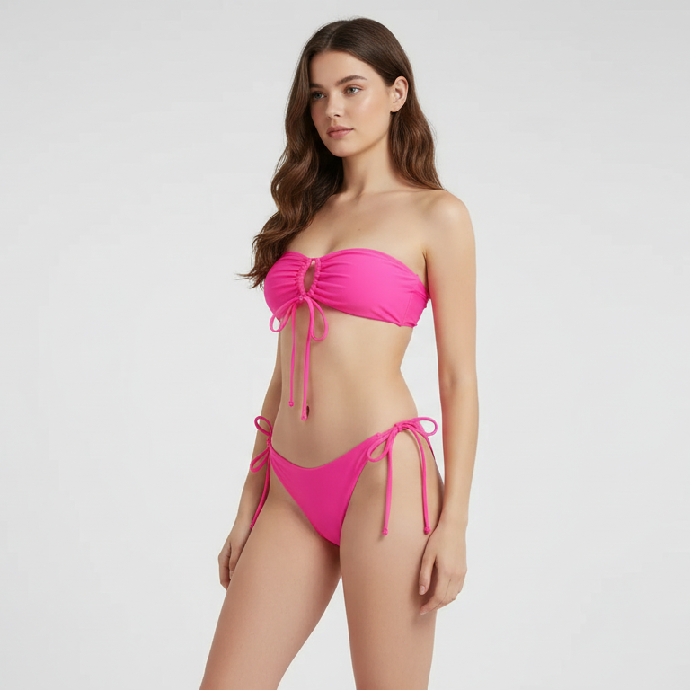 Maillot de bain bandeau 2 pièces à laçages