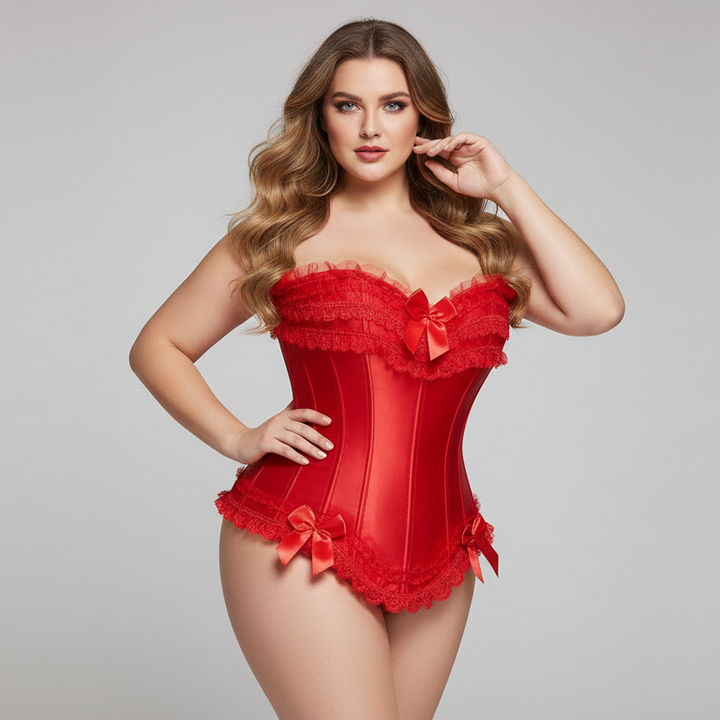 Corset élégant en satin grande taille à armatures sculptantes et dentelle raffinée