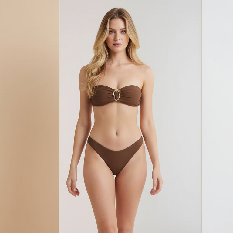 Maillot de bain bandeau 2 pièces avec boucle bijou