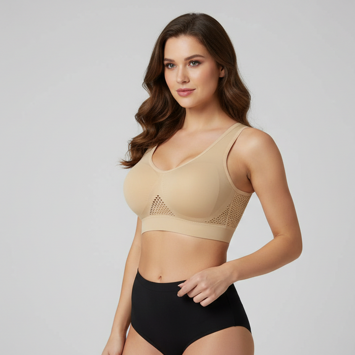 Soutien-gorge de sport sans coutures à résille respirante et larges bretelles