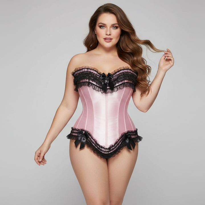 Corset élégant en satin grande taille à armatures sculptantes et dentelle raffinée