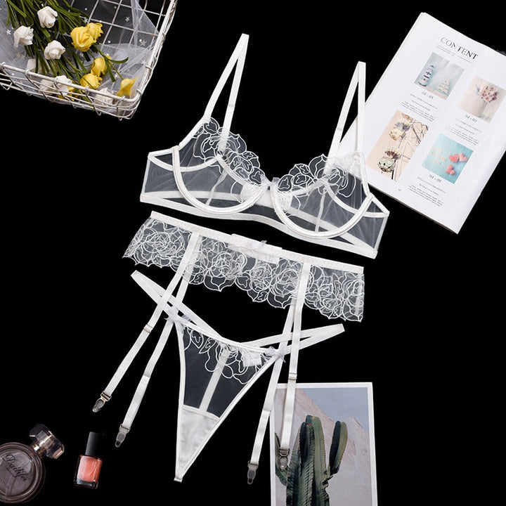 Ensemble de lingerie 3 pièces à motif rose