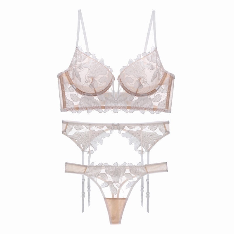 Ensemble de lingerie 3 pièces avec dentelle florale