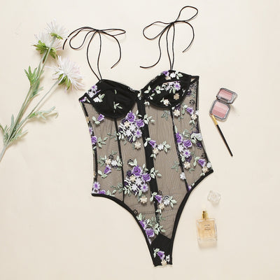 Body avec broderie violette