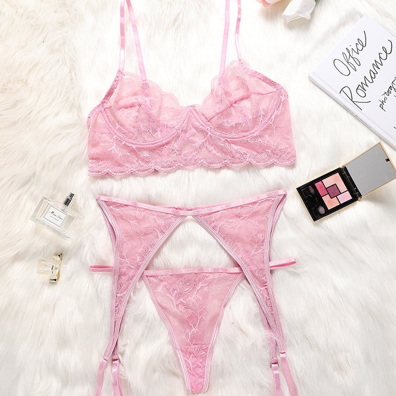 Ensemble de lingerie en dentelle 3 pièces