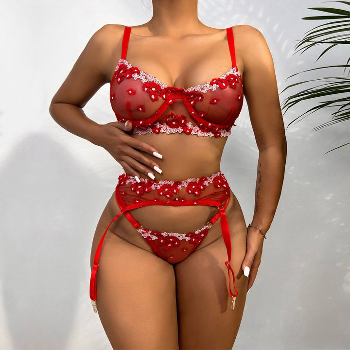 Ensemble 3 pièces en lin à motifs floraux