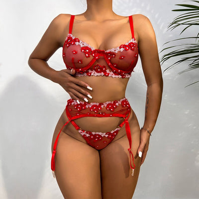 Ensemble 3 pièces en lin à motifs floraux